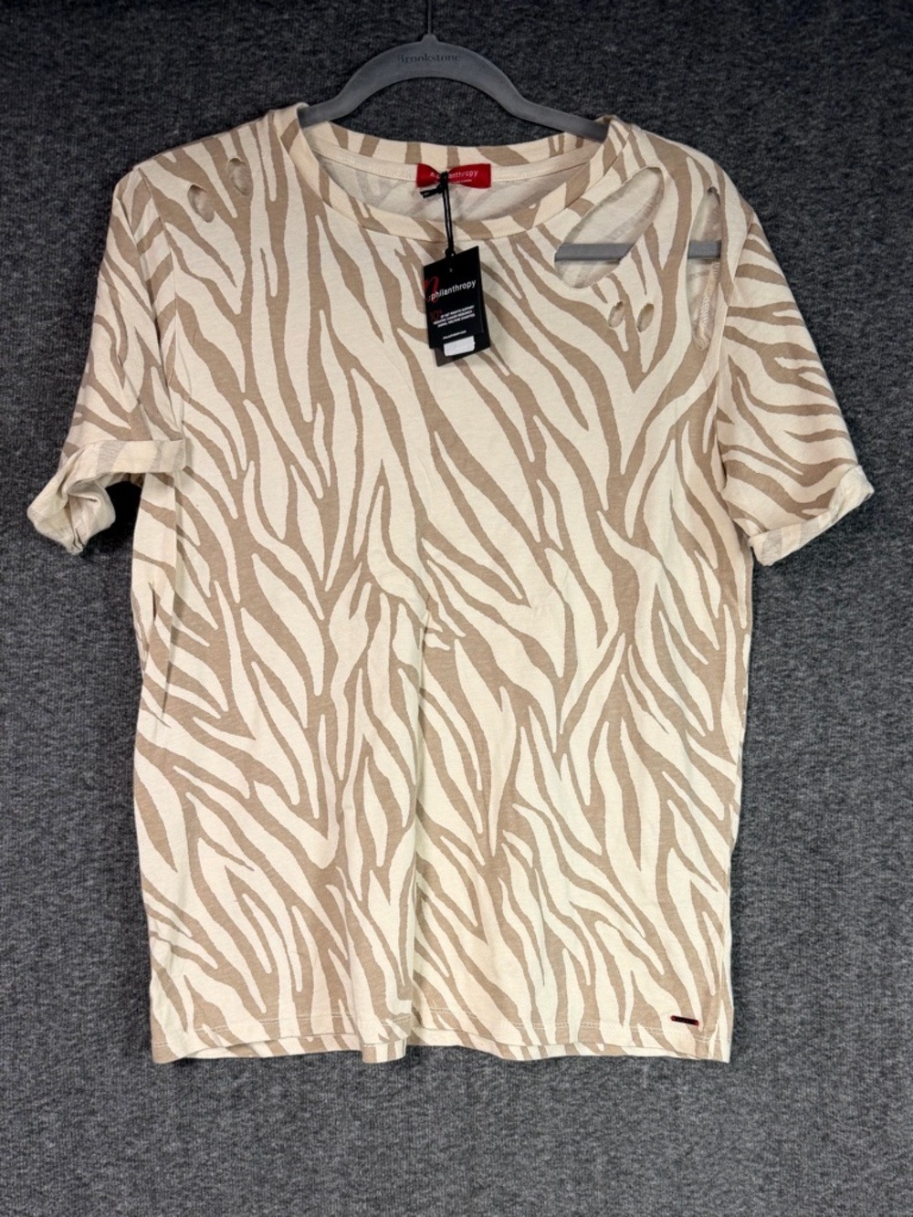 n:Philanthropy Zebra Print Cut Out T-Shirt Beige Cream Short Sleeve Size S NWT